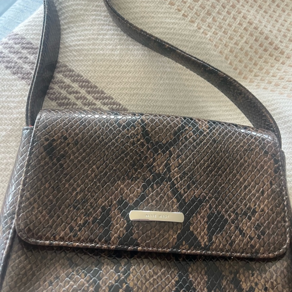 Nine West Brown Snake Print Shoulder Bag